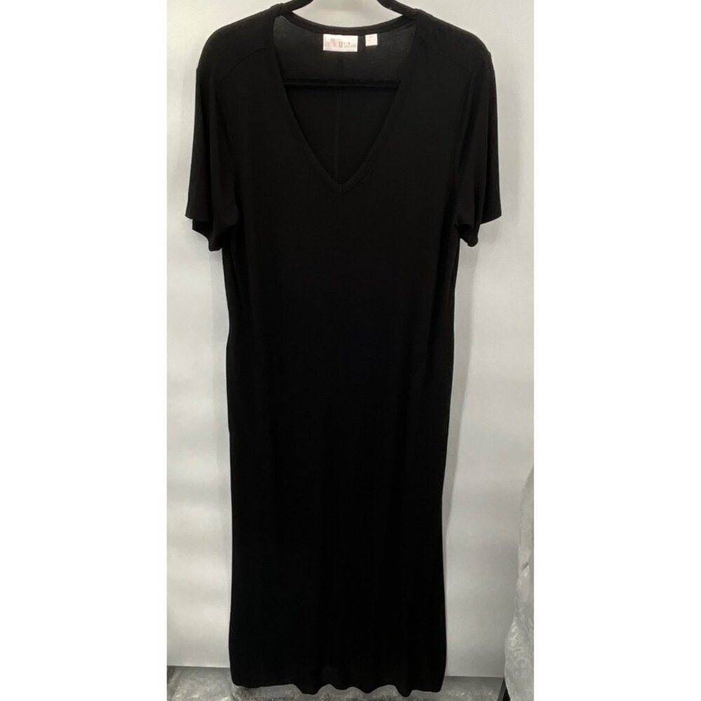Belle By Kim Gravel Medium Tall Black Short-Sleeve V-Neck Maxi Dress A570754